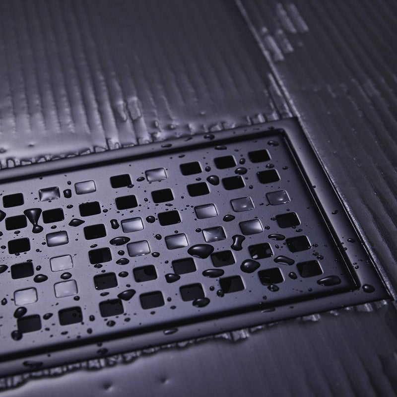 Orhemus Linear Shower Floor Drain with Removable Cover Grid Grate 12 inch Long Rectangle, SUS 304 Stainless Steel Matte Black Plated Finish - Image 4